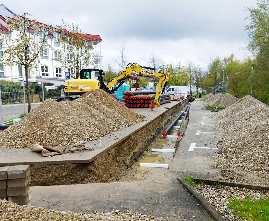 Bauarbeiten für Leitungsverbindung der Wärmenetze in Markt Schwaben