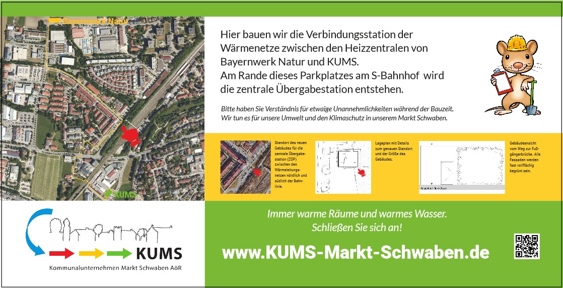 Info am Bauzaun zum neuen KUMS-Gebäude