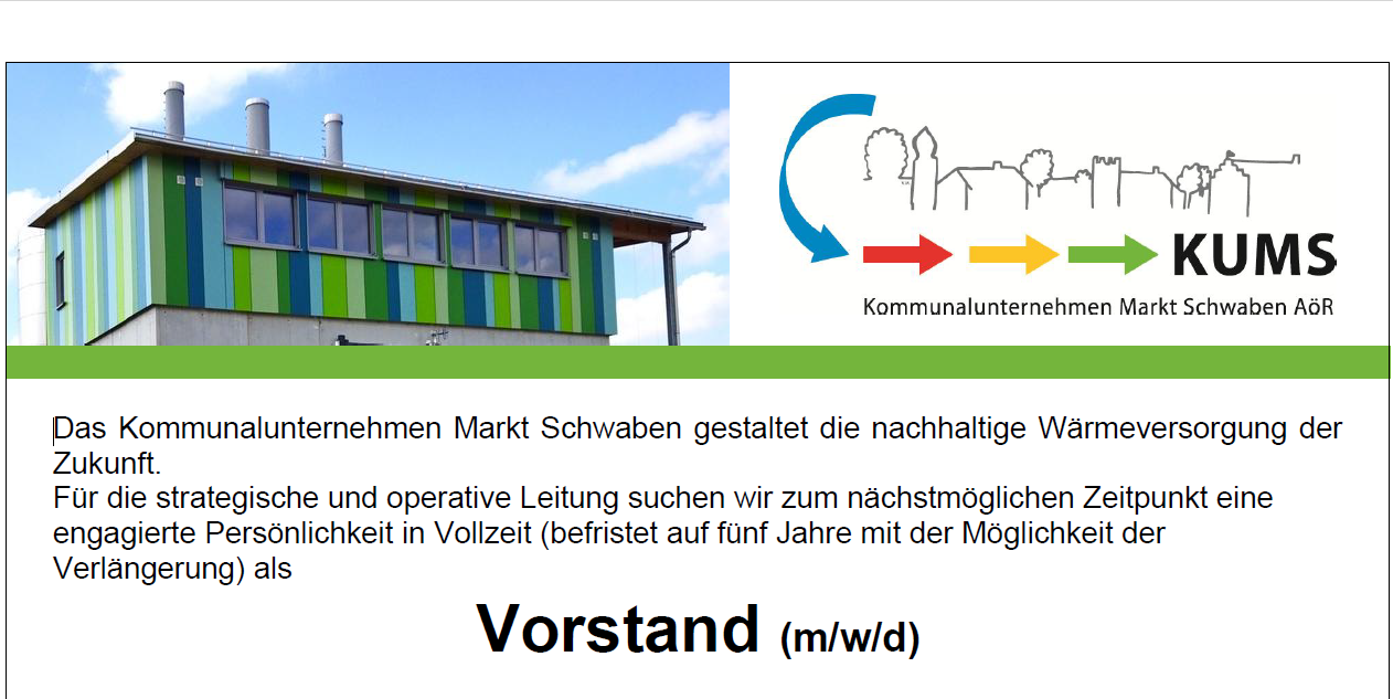 Stellenausschreibung in Markt Schwaben: Neuer KUMS-Vorstand gesucht